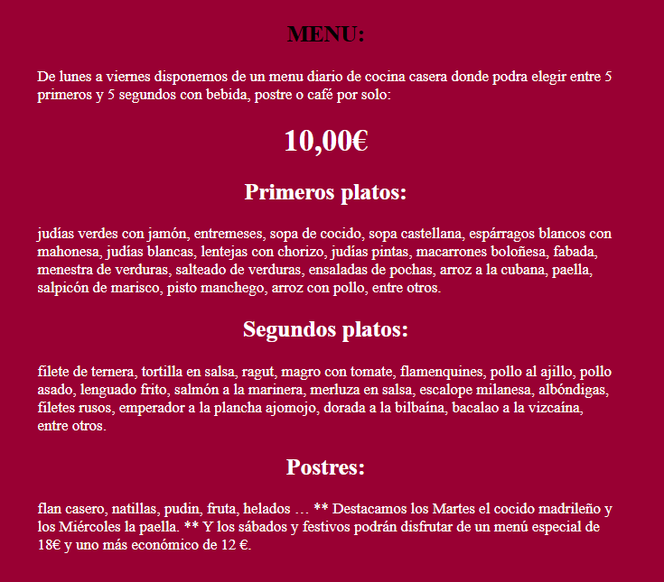 Menú del día